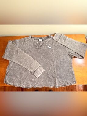 PINK Victoria's Secret Heather Gray Waffle-Knit Sweatshirt size: L